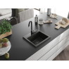 Mexen Milo granitinė plautuvė su 1 kamera 435 x 410 mm, juoda/aukso metalikas, juodas sifonas - 6505441000-75-B