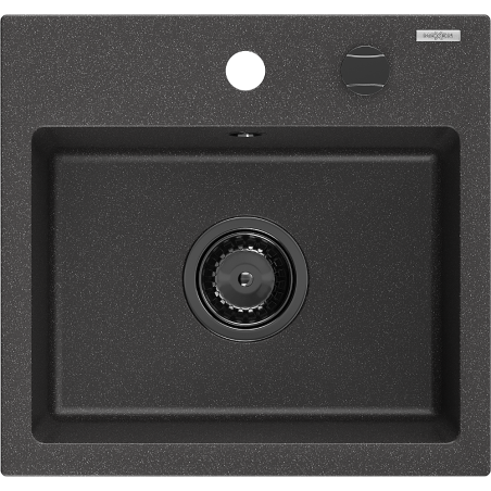 Mexen Milo granitinė vienos kameros plautuvė 435 x 410 mm, juoda dėmėta, juodas sifonas - 6505441000-76-B