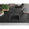 Mexen Milo granitinė vienos kameros plautuvė 435 x 410 mm, juoda dėmėta, juodas sifonas - 6505441000-76-B