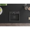 Mexen Milo granitinė vienos kameros plautuvė 435 x 410 mm, juoda dėmėta, juodas sifonas - 6505441000-76-B