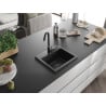 Mexen Milo vienguba granitinė plautuvė 435 x 410 mm, Juoda, sifonas Juoda - 6505441000-77-B