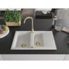 Mexen Gaspar granitinė 1,5 sektoriaus plautuvė su nusausintuvu 737 x 475 mm, balta, aukso sifonas - 6507731505-20-G