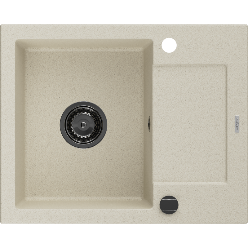 Mexen Enzo granitinis vienos plautuvės su nutekėjimu 576 x 465 mm, smėlio spalvos, juodas sifonas - 6506571005-69-B