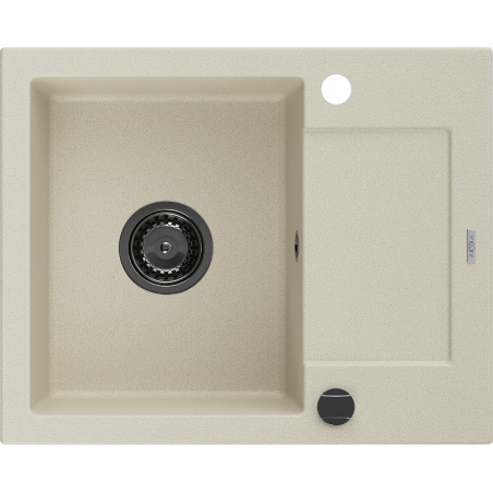 Mexen Enzo granitinis vienos plautuvės su nutekėjimu 576 x 465 mm, smėlio spalvos, juodas sifonas - 6506571005-69-B