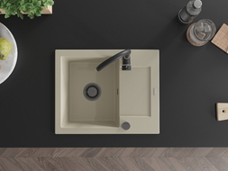 Mexen Enzo granitinis vienos plautuvės su nutekėjimu 576 x 465 mm, smėlio spalvos, juodas sifonas - 6506571005-69-B