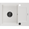 Mexen Enzo granitinė virtuvės kriauklė 1-dubeninė su lašintuvu 576 x 465 mm, balta, juodas sifonas - 6506571005-20-B