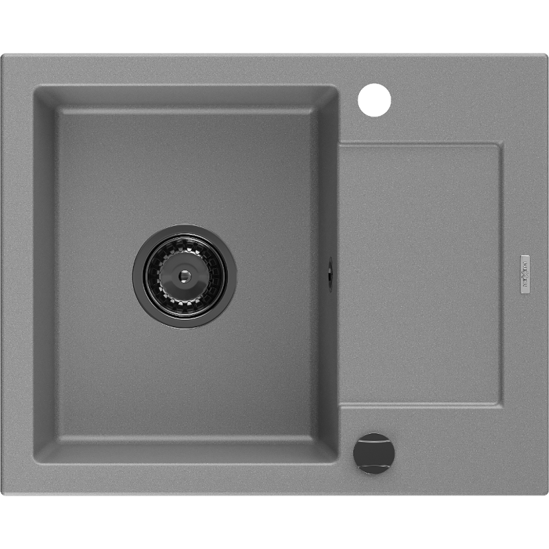 Mexen Enzo 1 kamerinė granitinė plautuvė su nusausintuvu 576 x 465 mm, pilka, sifonas juodas - 6506571005-71-B