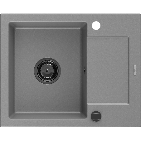 Mexen Enzo granito plautuvė 1 skyrelio su nutekėjimo lentyna 576 x 465 mm, pilka, sifonas juodas - 6506571005-71-B