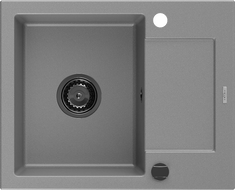 Mexen Enzo granito plautuvė 1 skyrelio su nutekėjimo lentyna 576 x 465 mm, pilka, sifonas juodas - 6506571005-71-B