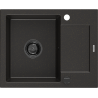 Mexen Enzo granitinė vienos dubens plautuvė su nuvarvėjimo vieta 576 x 465 mm, juoda/auksinė metalika, juodas sifonas