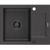 Mexen Enzo granitinė vienos komoros plautuvė su nuvarvėjimo plotu 576 x 465 mm, juoda su taškeliais, juodas sifonas