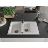 Mexen Gaspar 1,5 dalių granitinė kriauklė su nusausintuvu 737 x 475 mm, balta, juodas sifonas - 6507731505-20-B