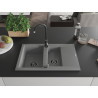 Mexen Gaspar granitinė virtuvės plautuvė 1,5 plautuvės su nusausinimu 737 x 475 mm, pilka, juodas sifonas - 6507731505-71-B