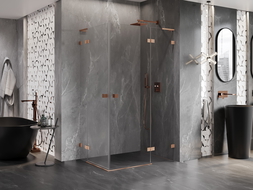 Mexen Lunar L Duo pakabinė dušo kabina varstoma dešinė 120 x 100 cm, skaidri, šlifuota vario spalva - 834L-120P-100L-65-00