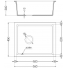 Mexen Pedro granitinė plautuvė 1 skyriumi 560 x 460 mm, juoda/sidabrinė metalinė, juodas sifonas - 6508561000-73-B
