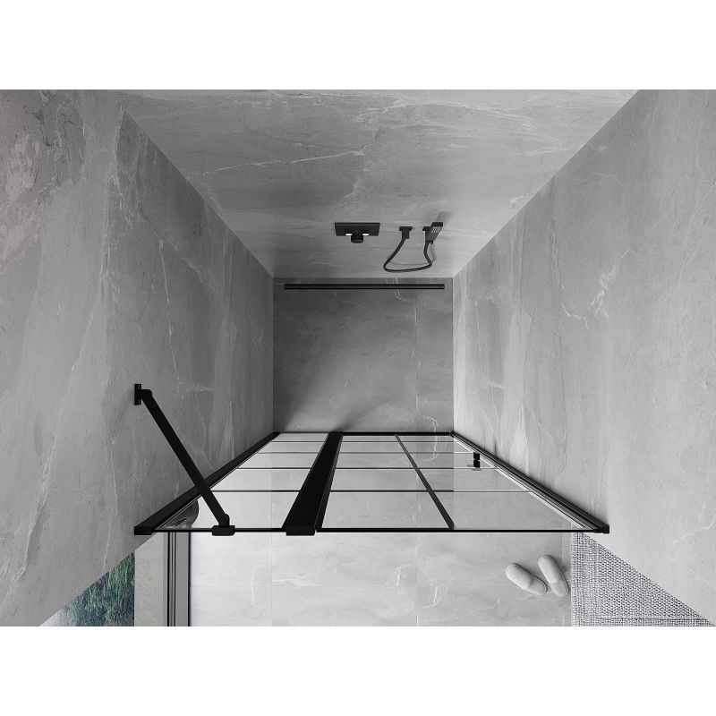 Mexen Mist dušo durys, varstomos kairinės 70 cm, juodas tinklelis, juoda - 8A4-070-000-70-77-L