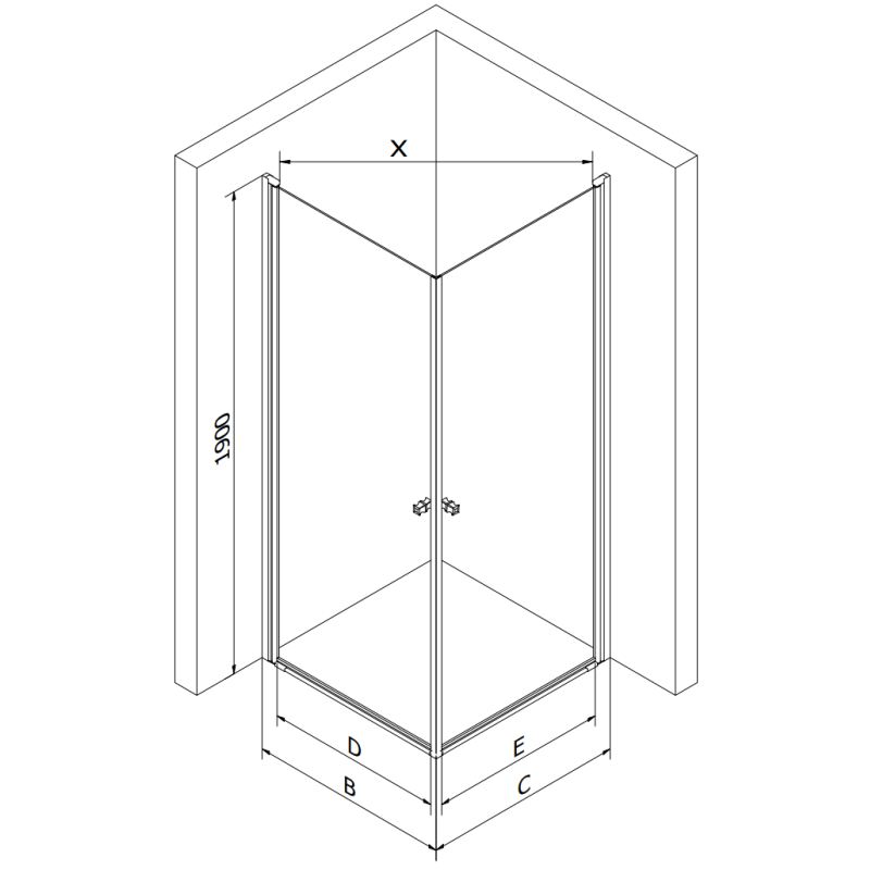 Mexen Pretoria Dviguba dušo kabina su atveriamomis durimis 90 x 90 cm, skaidri, chromuota - 852-090-090-02-00
