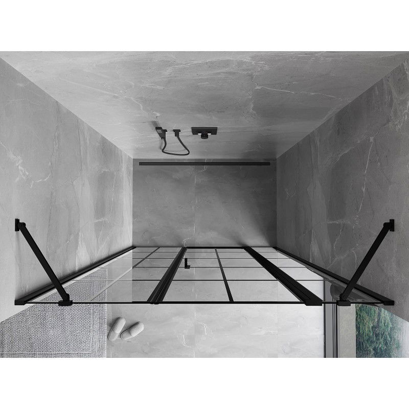 Mexen Mist dešinės pusės dušo durys 160 cm, juodas tinklelis, juodos - 8A4-160-001-70-77-P