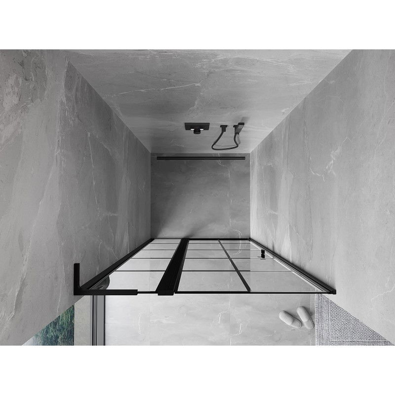Mexen Mist L kairiosios dušo durys 90 cm, juodas tinklelis, juodos - 8A4L-090-000-70-77-L