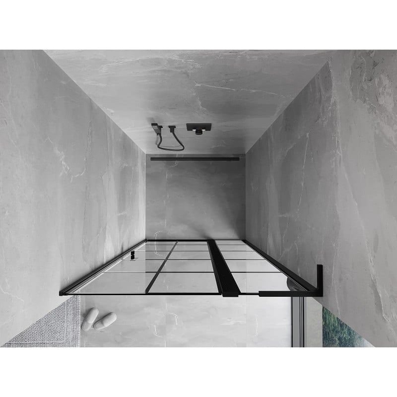 Mexen Mist L dešinės pusės dušo durys su durelėmis, 115 cm, juodas tinklelis, juoda - 8A4L-115-000-70-77-P
