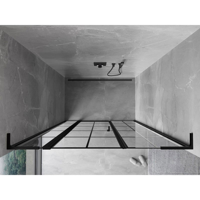 Mexen Mist L kairios pusės dušo durys 135 cm, juodas tinklelis, juodos - 8A4L-135-001-70-77-L