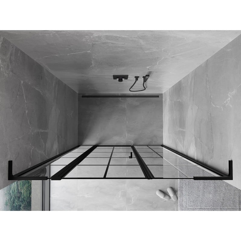 Mexen Mist L kairysis dušo durys 145 cm, juodas tinklelis, juodas - 8A4L-145-001-70-77-L