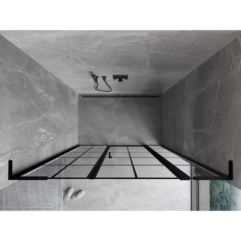 Mexen Mist L dešinės pusės dušo durys, atveriamos, 155 cm, juodas tinklelis, juodos - 8A4L-155-001-70-77-P