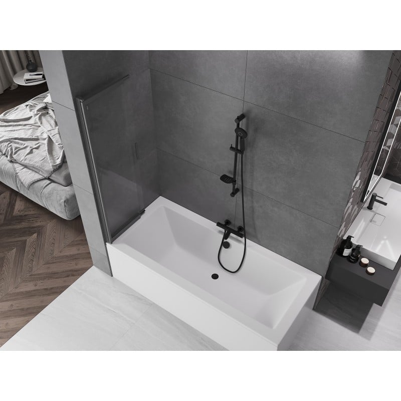 Mexen Fox dvisparnis stumdomas dušo sienelė 85 x 150 cm, skaidri, šlifuota pilkai juoda - 891-085-002-66-00