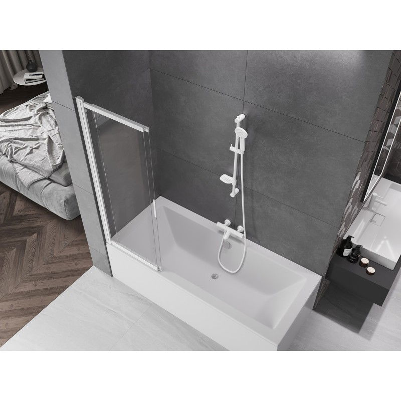 Mexen Fox dviejų dalių slankiojanti dušo sienelė 100 x 150 cm, permatoma, balta - 891-100-002-20-00