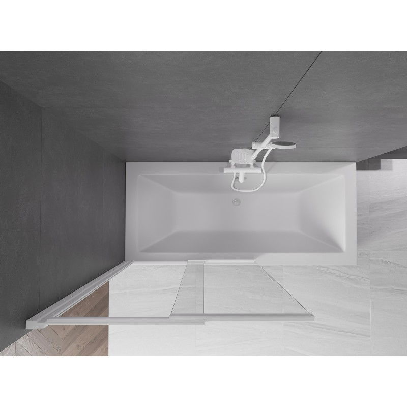 Mexen Fox dviejų dalių slankiojanti dušo sienelė 100 x 150 cm, permatoma, balta - 891-100-002-20-00