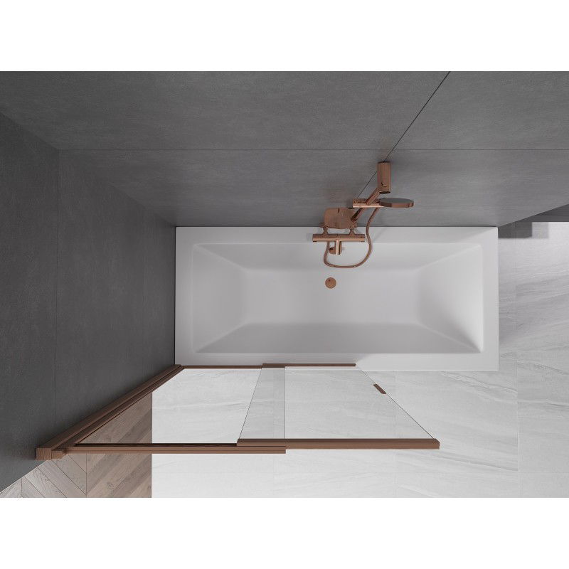 Mexen Fox dviejų dalių stumdomas dušo ekranas 100 x 150 cm, skaidrus, šlifuota varis - 891-100-002-65-00