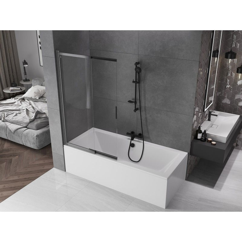 Mexen Fox dvipusės vonios pertvara, stumdoma 100 x 150 cm, skaidri, matinė pilka šepetys - 891-100-002-66-00