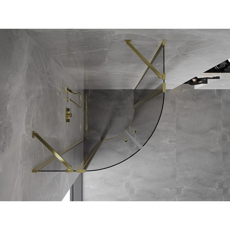 Mexen Mist pusapvalė dušo kabina su atveriamomis durimis 100 x 100 cm, skaidri, auksinė - 8A32-100-100-50-00