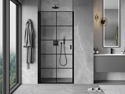 Mexen Mist-B dušo durys atveriamos kairinės 70 cm, juodas tinkliukas, juodos - 8A2-070-000-70-77-L