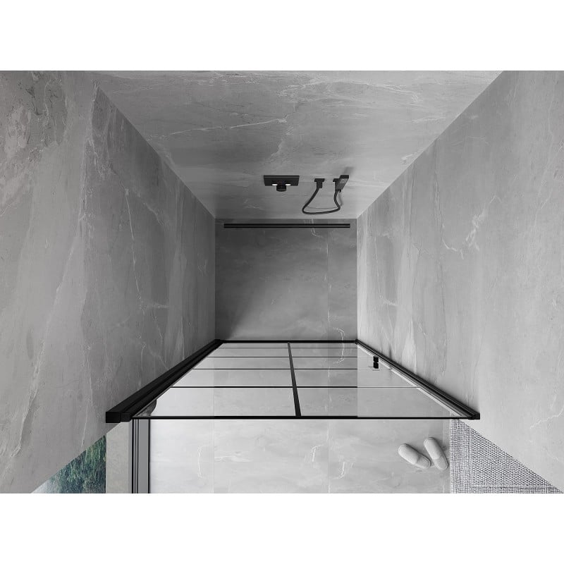 Mexen Mist-B dušo durys atveriamos kairinės 70 cm, juodas tinkliukas, juodos - 8A2-070-000-70-77-L