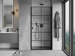 Mexen Mist-B dešinės pusės dušo durys varstomos 70 cm, juodas tinklelis, juodos - 8A2-070-000-70-77-P