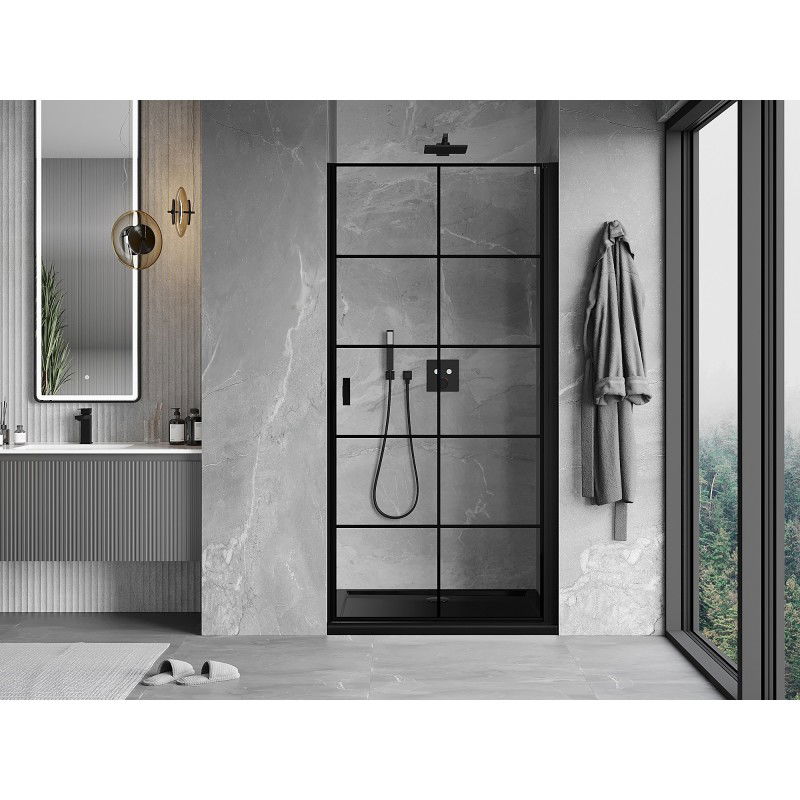Mexen Mist-B dešinės pusės dušo durys 80 cm, juodas tinklelis, juoda - 8A2-080-000-70-77-P