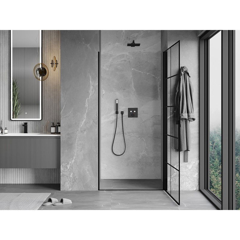 Mexen Mist-B dešinės pusės dušo durys 90 cm, juodas tinklelis, juoda - 8A2-090-000-70-77-P