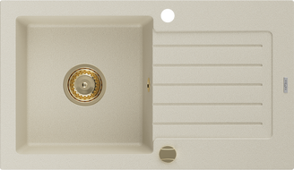 Mexen Pablo granitinis plautuvė vienos kameros su nuvarvėjimu 752 x 436 mm, smėlio spalvos, sifonas auksinis - 6510751010-69-G