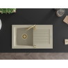 Mexen Pablo granitinė virtuvės plautuvė 1-dinės su nusausintoju 752 x 436 mm, smėlinė, sifonas auksinis - 6510751010-69-G