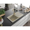 Mexen Pablo granitinė virtuvės plautuvė 1-dinės su nusausintoju 752 x 436 mm, smėlinė, sifonas auksinis - 6510751010-69-G