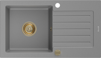 Mexen Pablo granito plautuvė 1 skyrius su varvekliu 752 x 436 mm, pilka, auksinis sifonas - 6510751010-71-G
