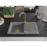 Mexen Pablo granito kriauklė 1 skyrius su nuvarvėjimu 752 x 436 mm, pilka, sifonas auksinis - 6510751010-71-G