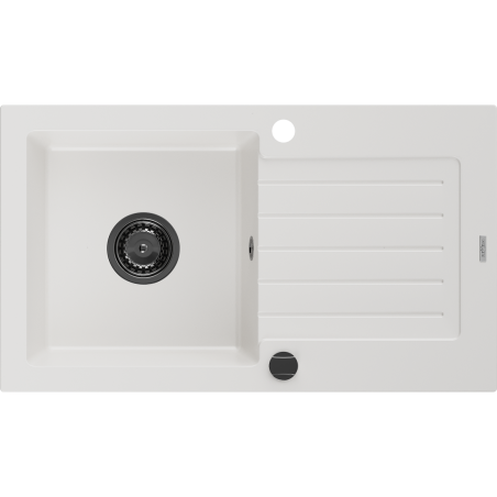 Mexen Pablo granitinė vienos kameros kriauklė su nutekėjimu 752 x 436 mm, balta, juodas sifonas - 6510751010-20-B