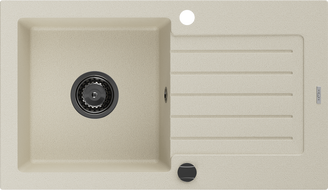 Mexen Pablo granito plautuvė su nusausintuvu, 1 skyrius, 752 x 436 mm, smėlio spalvos, juodas sifonas - 6510751010-69-B