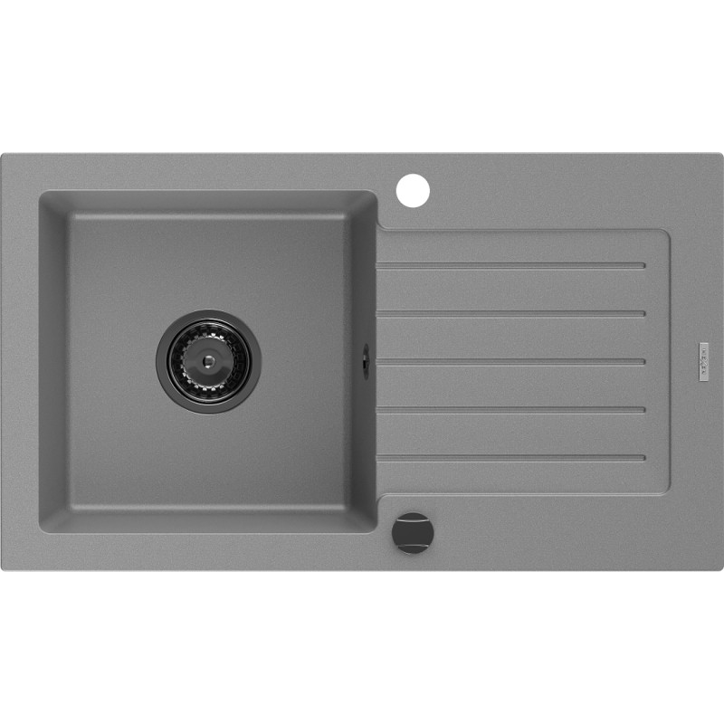 Mexen Pablo granito plautuvė su viena plautuve ir lašeliu 752 x 436 mm, pilka, sifonas juodas - 6510751010-71-B