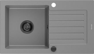 Mexen Pablo granito plautuvė su vienu dubeniu ir drenažu, 752 x 436 mm, pilka, juodas sifonas - 6510751010-71-B