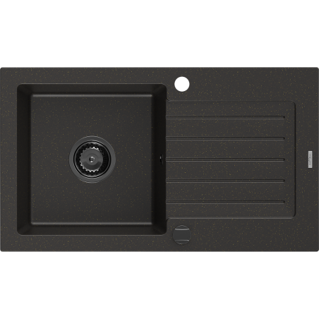 Mexen Pablo granitinė plautuvė 1 skyrius su nutekėjimo lentyna 752 x 436 mm, juoda/auksinis metalikas, juodas sifonas
