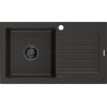 Mexen Pablo granitinė plautuvė 1 skyrius su nutekėjimo lentyna 752 x 436 mm, juoda/auksinis metalikas, juodas sifonas