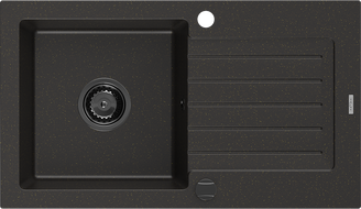 Mexen Pablo granitinė plautuvė 1 skyrius su nutekėjimo lentyna 752 x 436 mm, juoda/auksinis metalikas, juodas sifonas